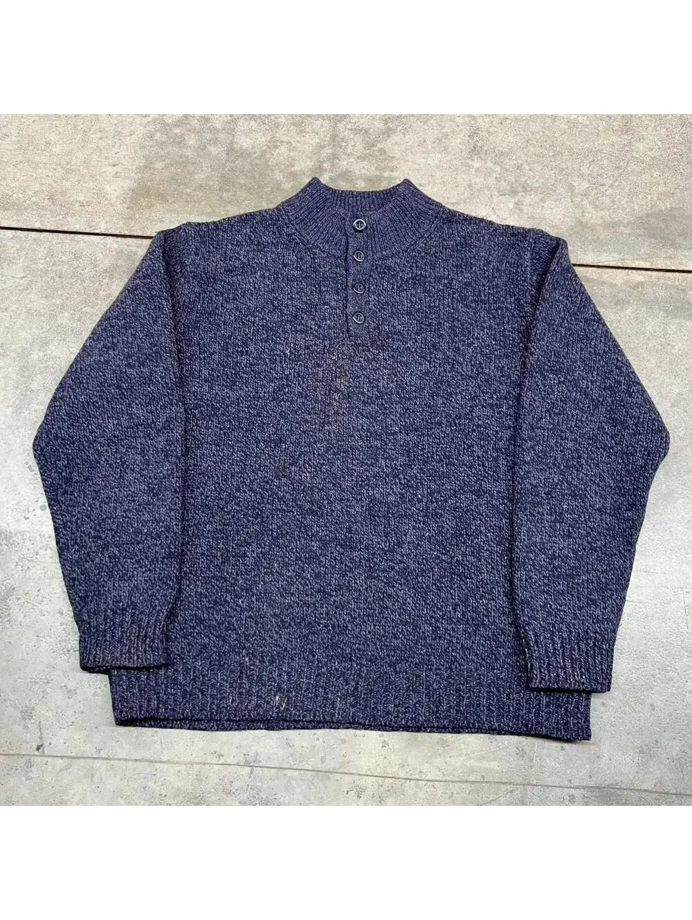 vintage l.l. bean lambs wool navy blue knit sweater size large